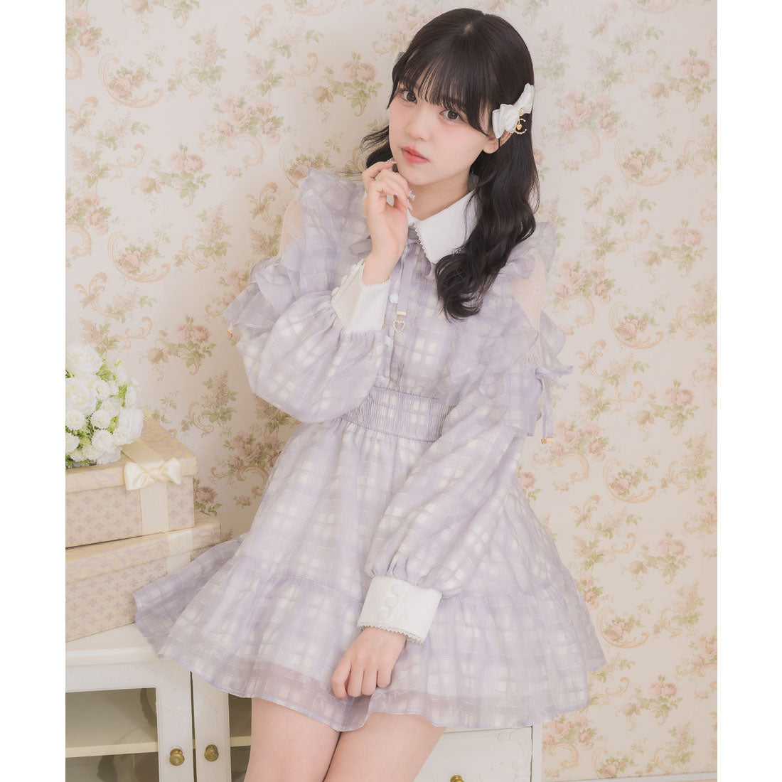 ロジータ ROJITA 花柄チェックミニワンピース （グレー） グレー