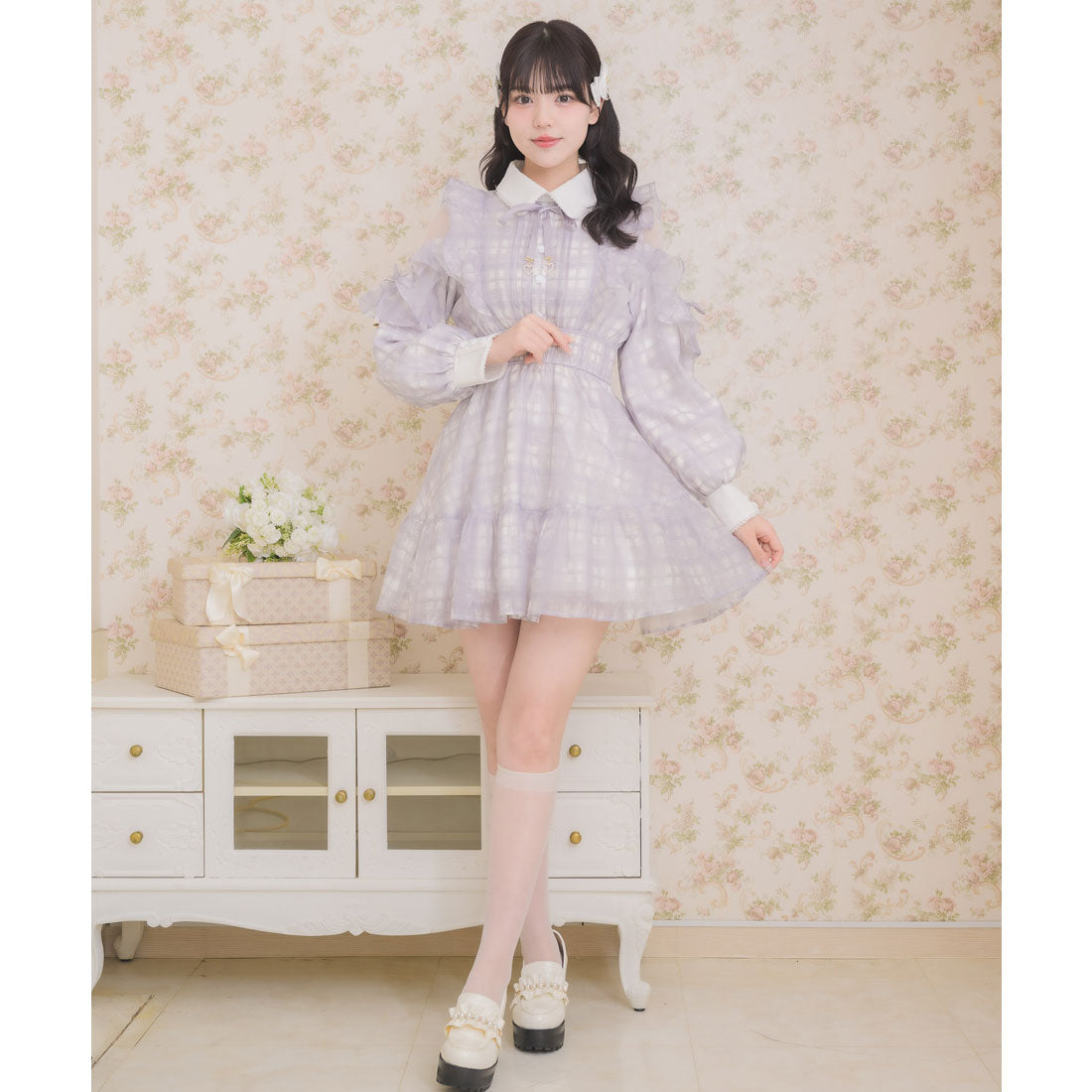 ロジータ ROJITA 花柄チェックミニワンピース （グレー） グレー