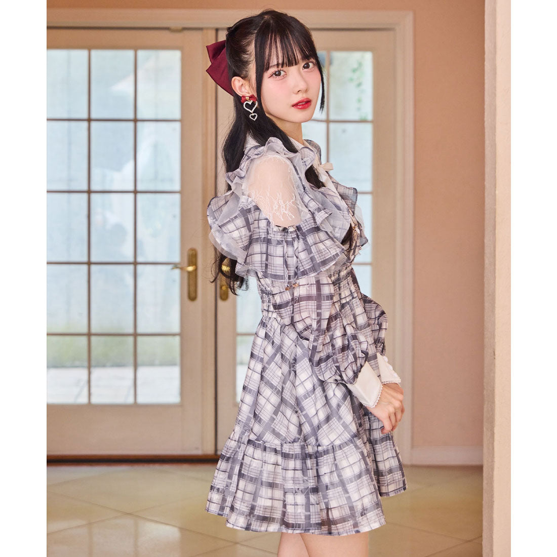 ロジータ ROJITA 花柄チェックミニワンピース （グレー） グレー