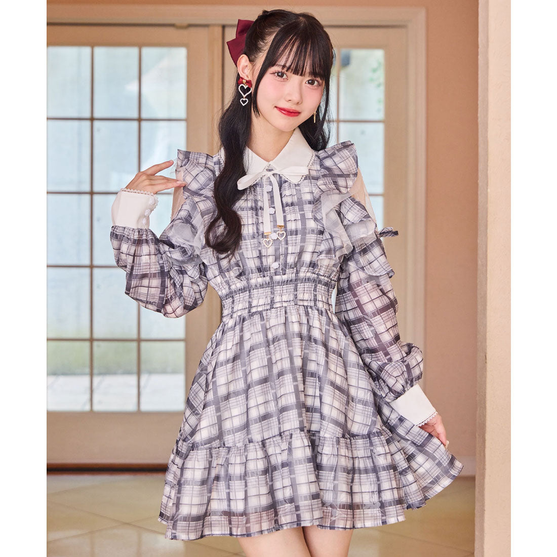 ロジータ ROJITA 花柄チェックミニワンピース （ブラック） ブラック