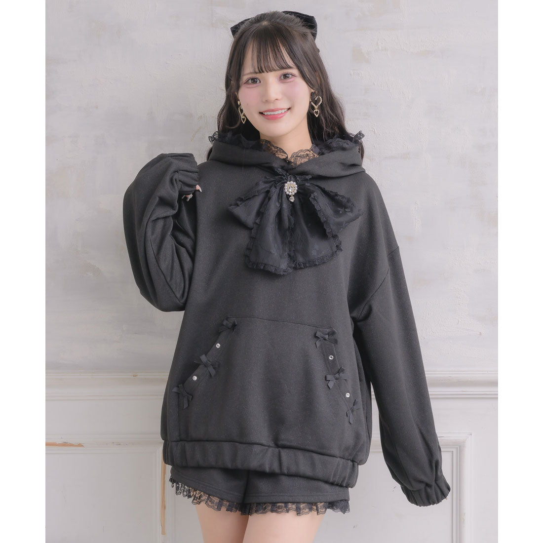 ロジータ ROJITA リボンデザインフーディーセットアップ （ブラック） ブラック