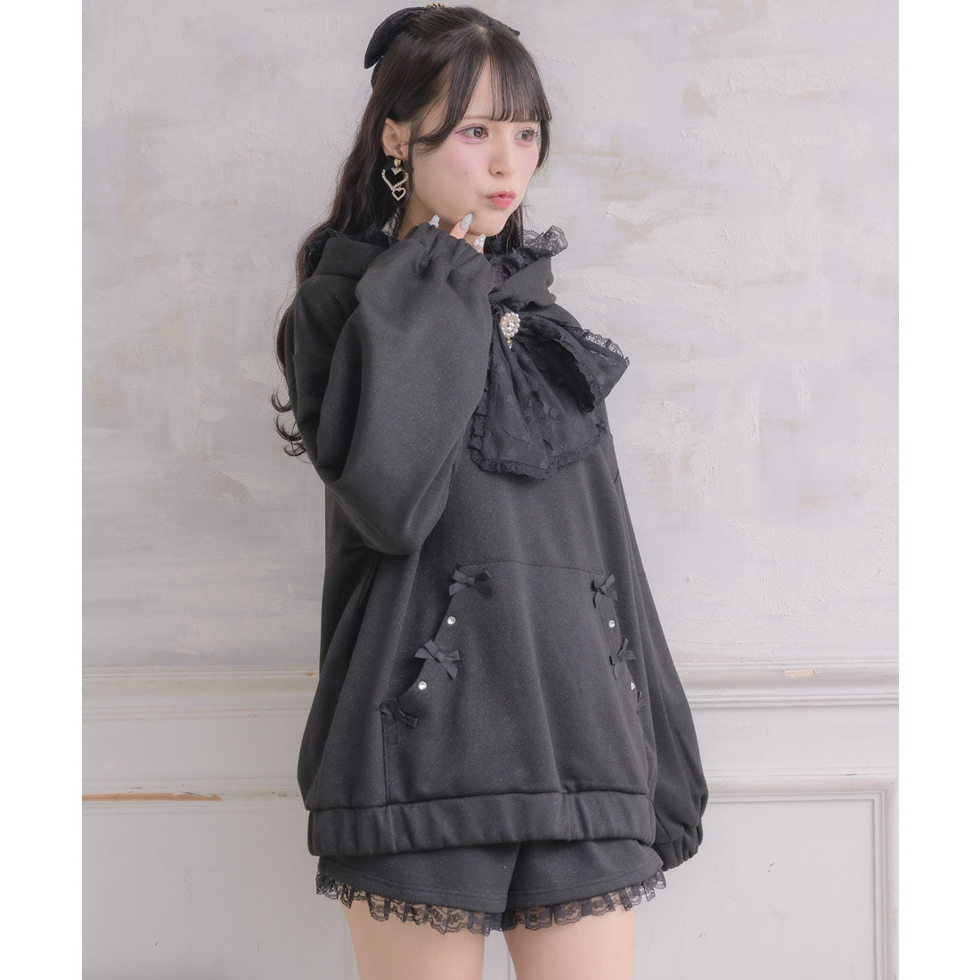 ロジータ ROJITA リボンデザインフーディーセットアップ （ブラック） ブラック