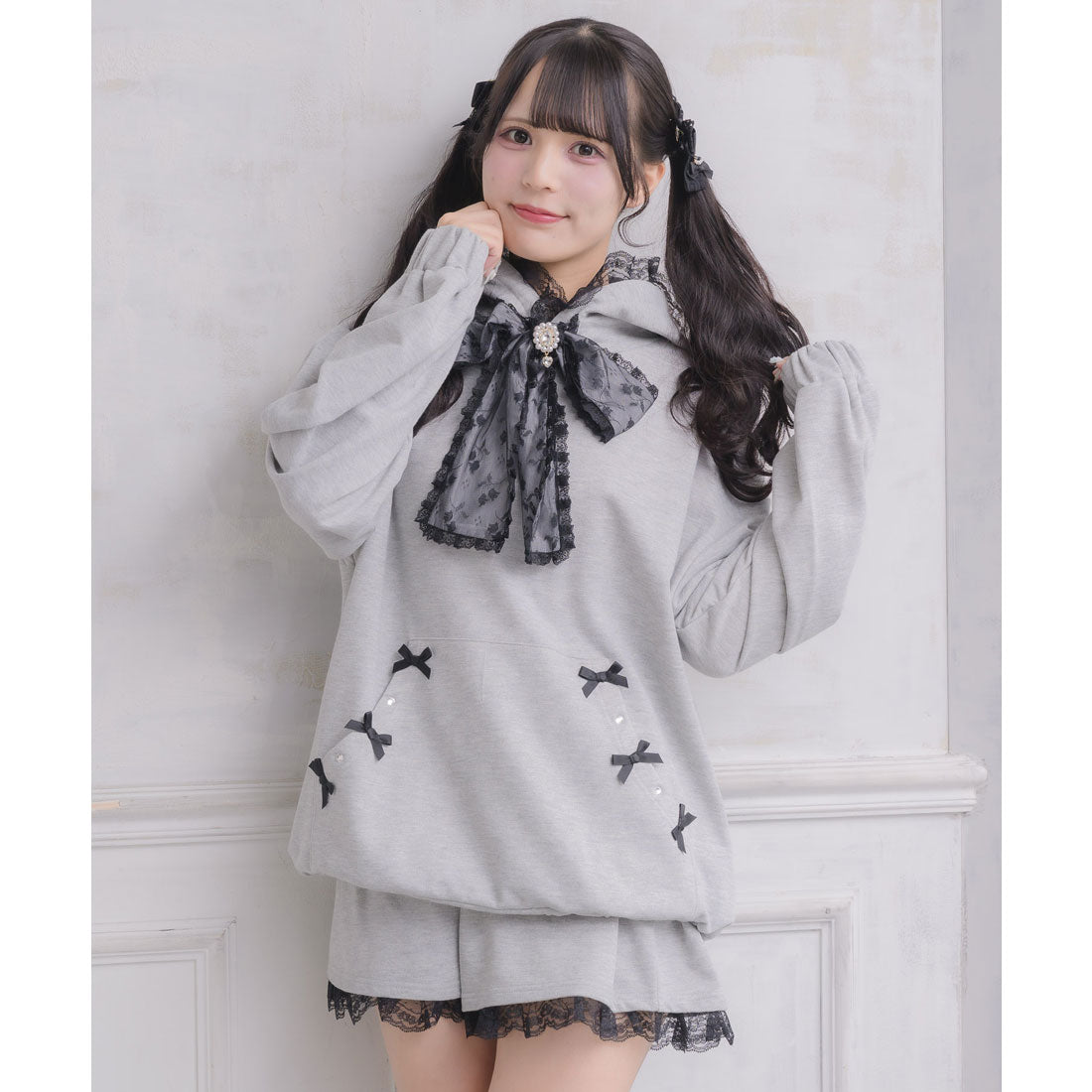 ロジータ ROJITA リボンデザインフーディーセットアップ （グレー） グレー