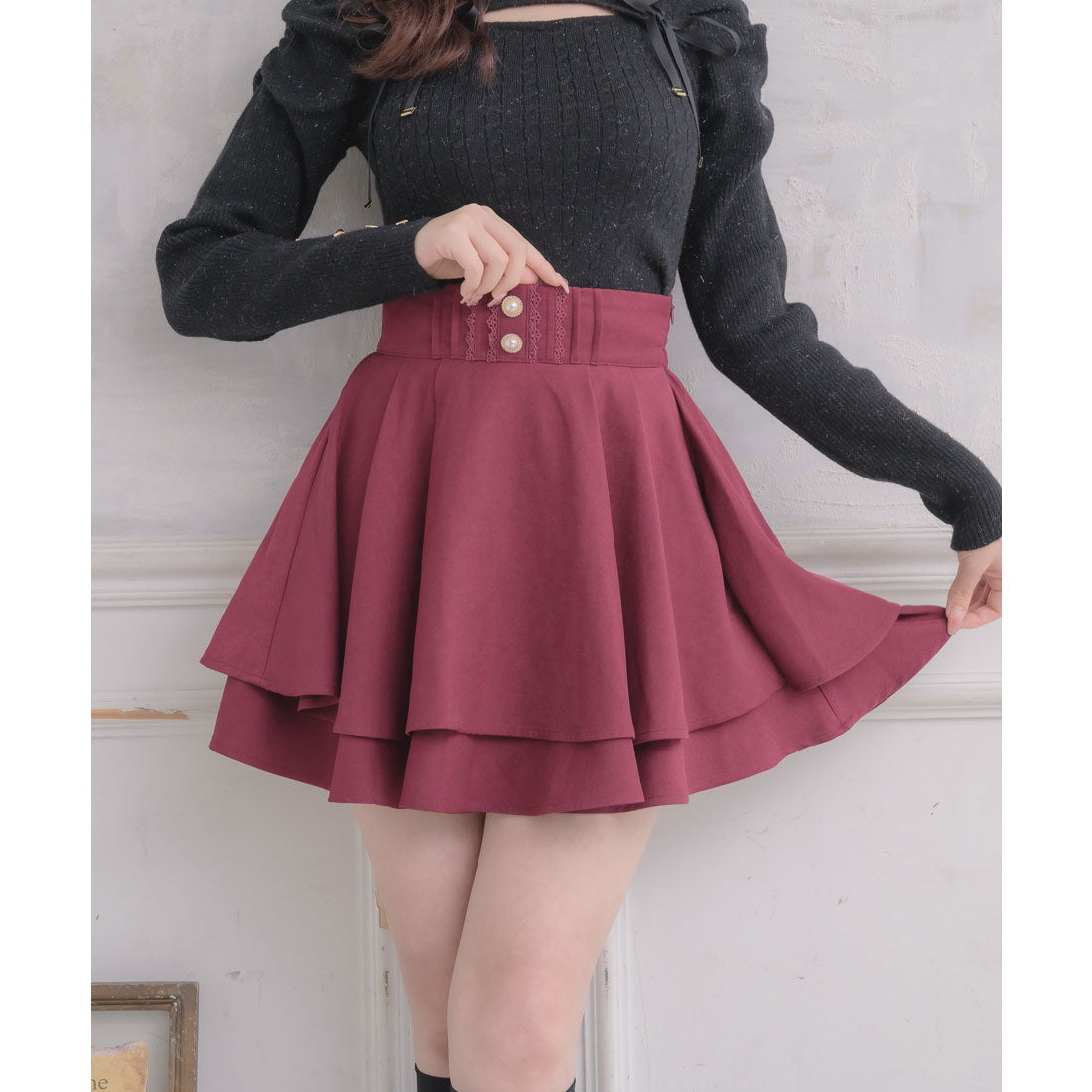 ロジータ ROJITA バックリボンダブルフレアスカパン （ボルドー） ボルドー
