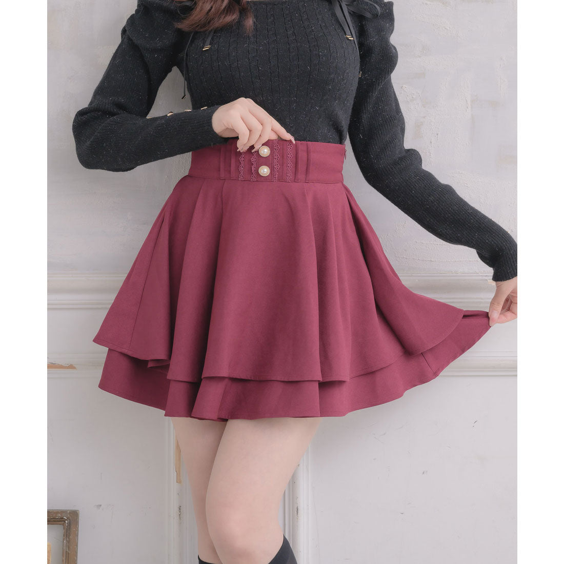 ロジータ ROJITA バックリボンダブルフレアスカパン （ボルドー） ボルドー
