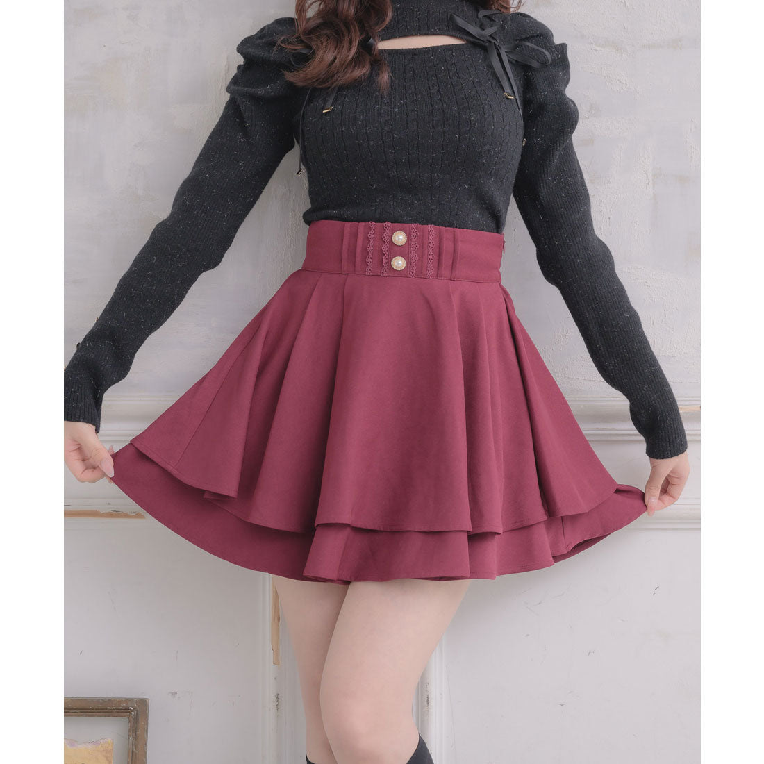 ロジータ ROJITA バックリボンダブルフレアスカパン （ボルドー） ボルドー