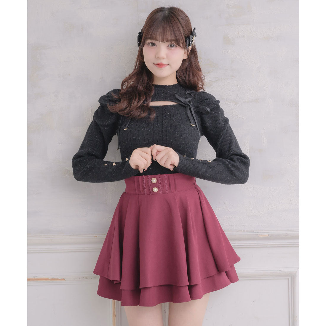 ロジータ ROJITA バックリボンダブルフレアスカパン （ボルドー） ボルドー
