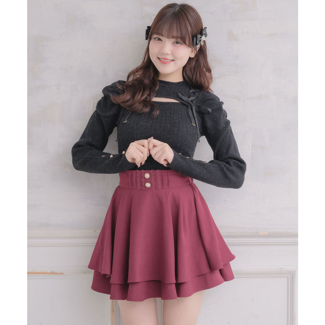ロジータ ROJITA バックリボンダブルフレアスカパン （ボルドー） ボルドー
