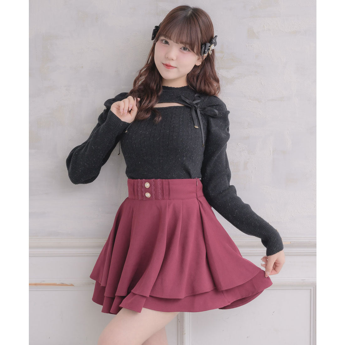 ロジータ ROJITA バックリボンダブルフレアスカパン （ボルドー） ボルドー