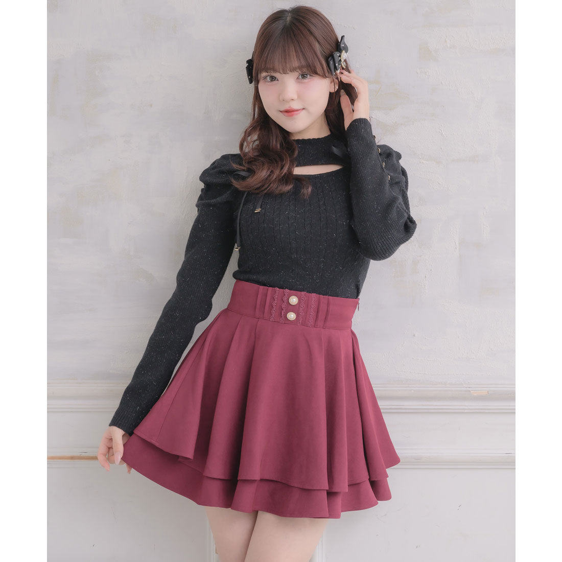 ロジータ ROJITA バックリボンダブルフレアスカパン （ボルドー） ボルドー