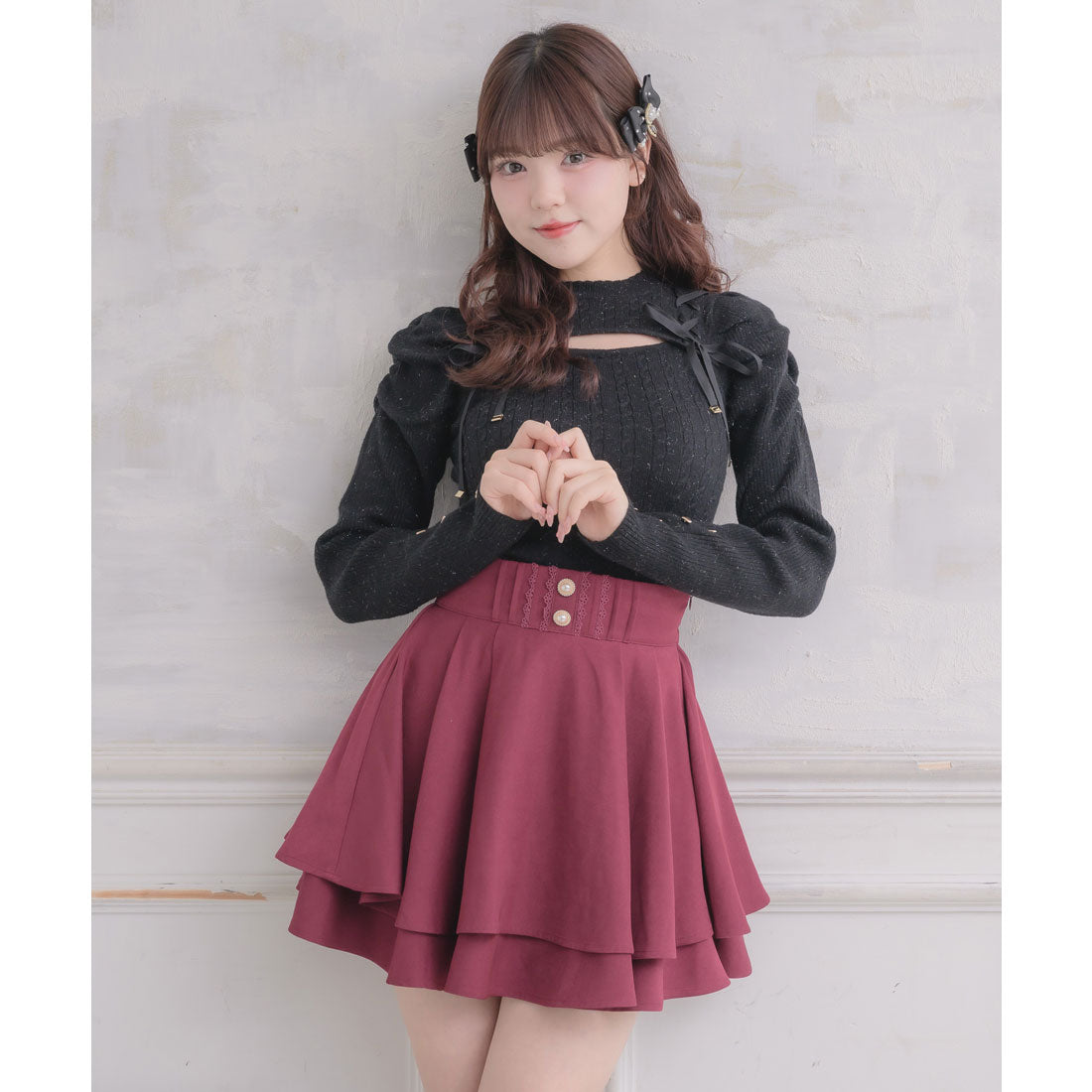 ロジータ ROJITA バックリボンダブルフレアスカパン （ボルドー） ボルドー