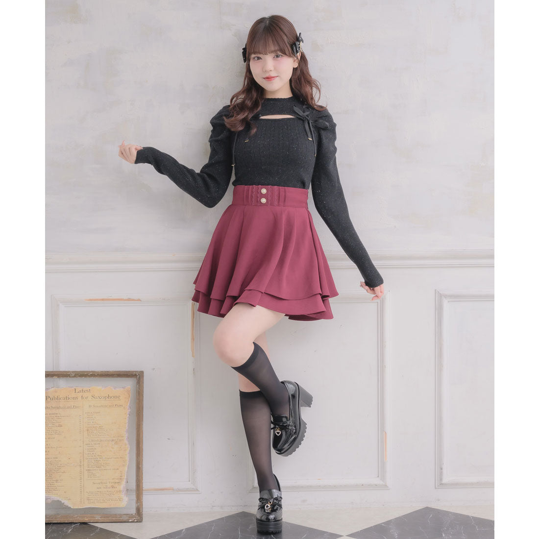 ロジータ ROJITA バックリボンダブルフレアスカパン （ボルドー） ボルドー