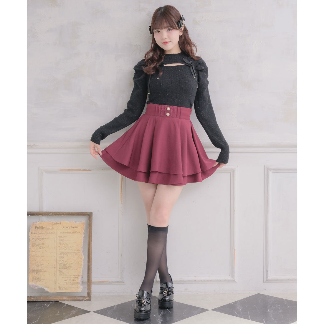 ロジータ ROJITA バックリボンダブルフレアスカパン （ボルドー） ボルドー