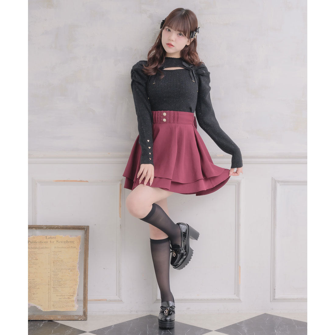 ロジータ ROJITA バックリボンダブルフレアスカパン （ボルドー） ボルドー