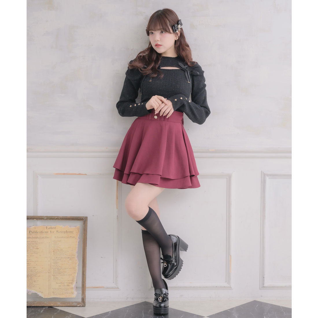 ロジータ ROJITA バックリボンダブルフレアスカパン （ボルドー） ボルドー