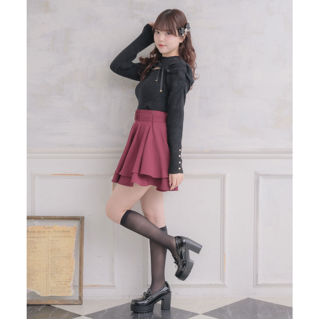 ロジータ ROJITA バックリボンダブルフレアスカパン （ボルドー） ボルドー