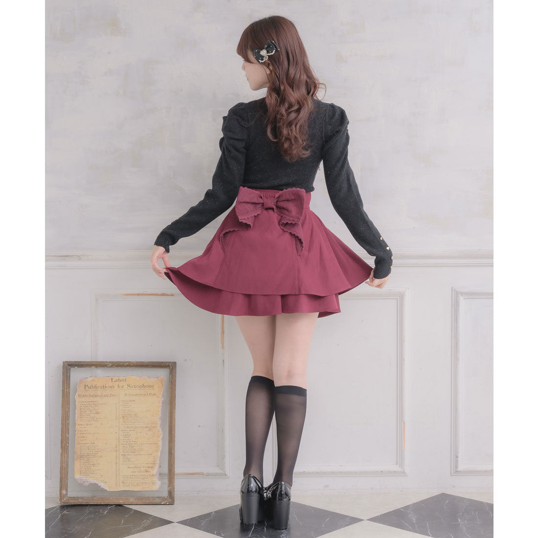 ロジータ ROJITA バックリボンダブルフレアスカパン （ボルドー） ボルドー