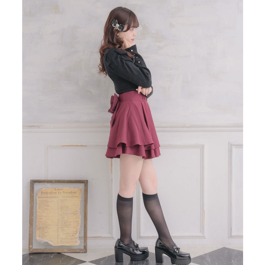 ロジータ ROJITA バックリボンダブルフレアスカパン （ボルドー） ボルドー