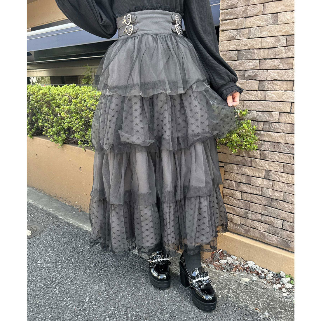 ロジータ ROJITA ハートチュールティアードロングスカート （グレー） グレー