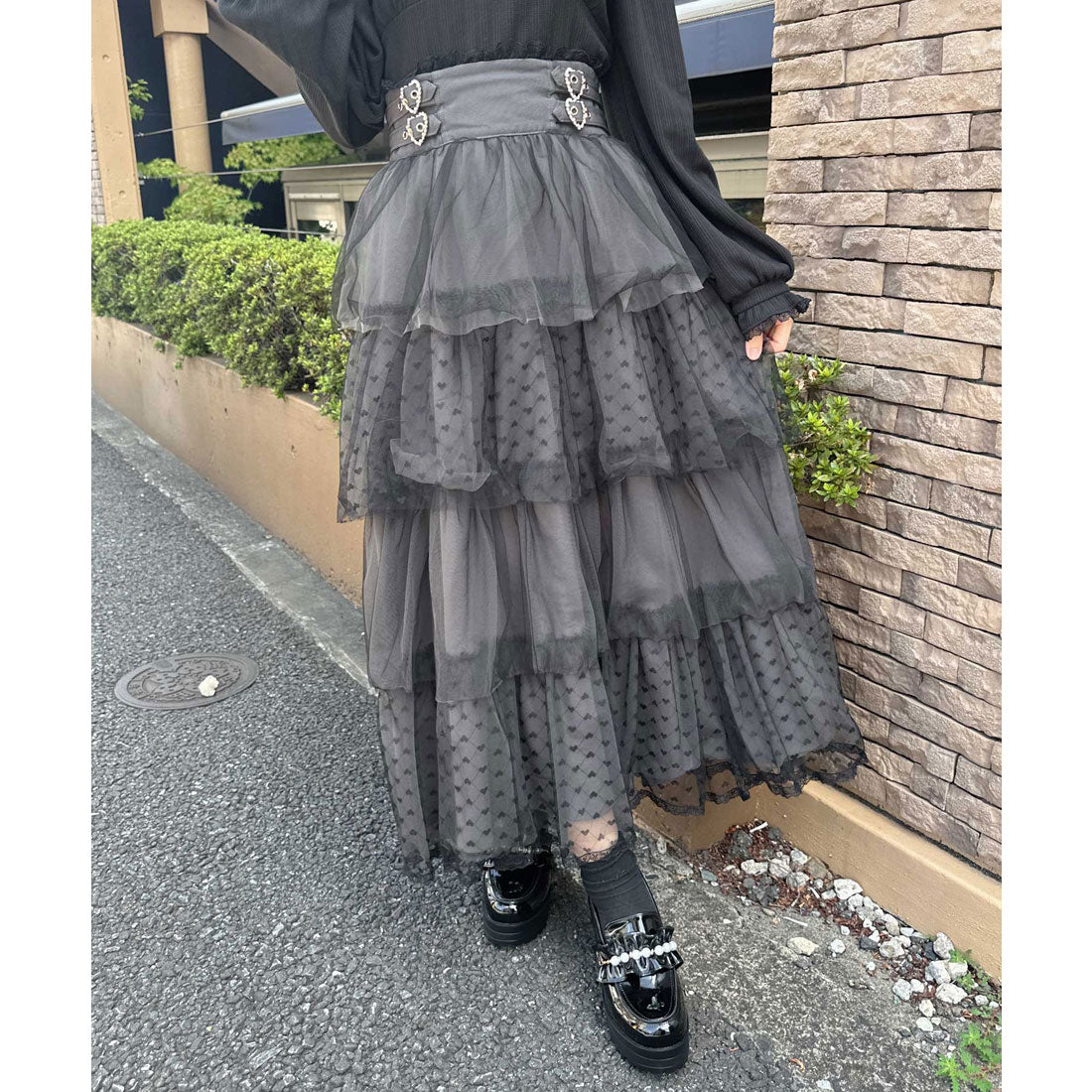 ロジータ ROJITA ハートチュールティアードロングスカート （グレー） グレー