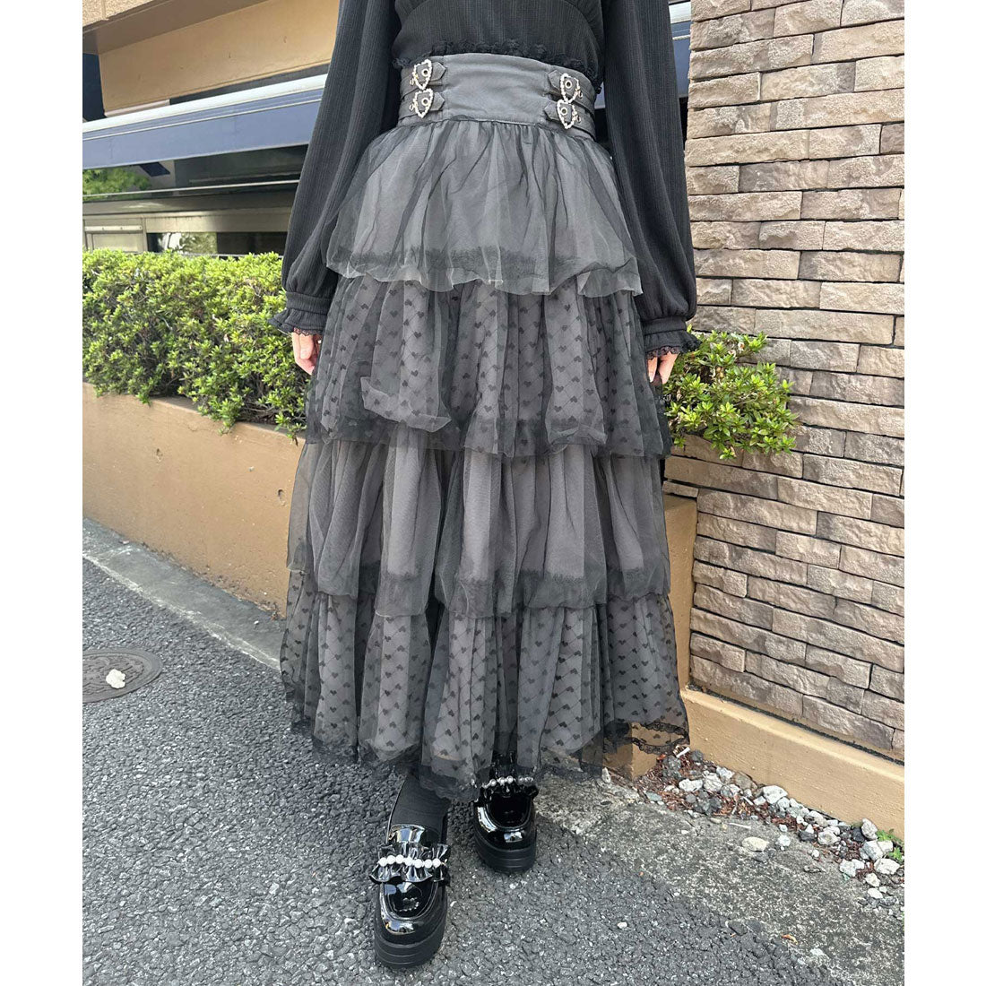 ロジータ ROJITA ハートチュールティアードロングスカート （グレー） グレー