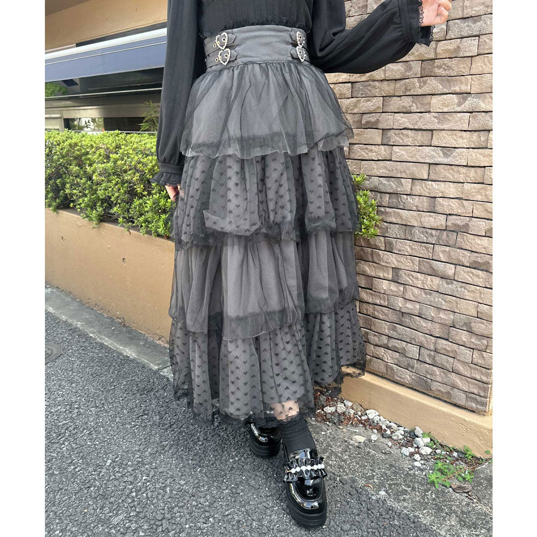 ロジータ ROJITA ハートチュールティアードロングスカート （グレー） グレー