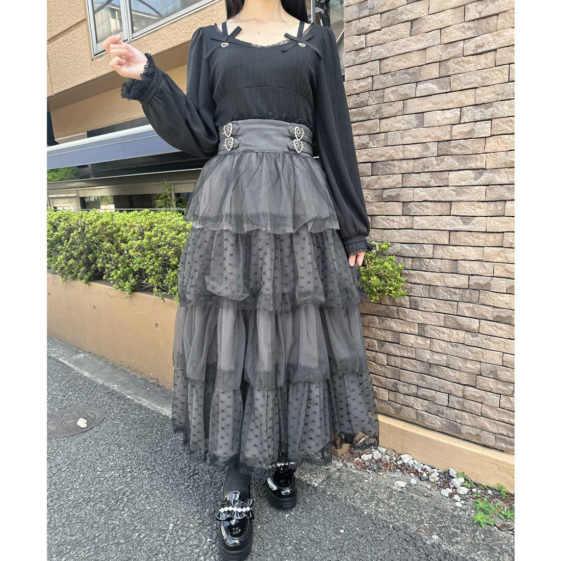 ロジータ ROJITA ハートチュールティアードロングスカート （グレー） グレー