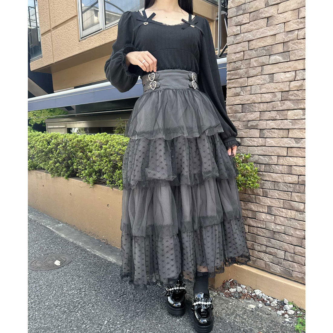 ロジータ ROJITA ハートチュールティアードロングスカート （グレー） グレー