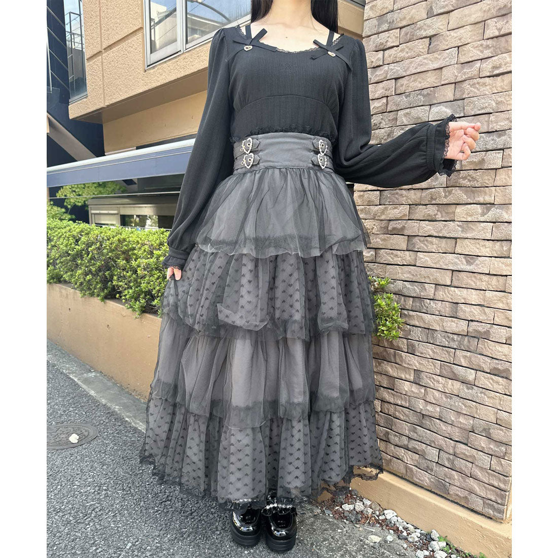 ロジータ ROJITA ハートチュールティアードロングスカート （グレー） グレー