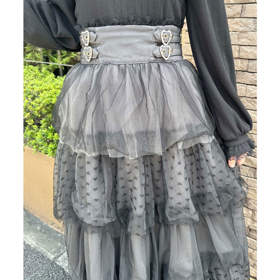ロジータ ROJITA ハートチュールティアードロングスカート （グレー） グレー