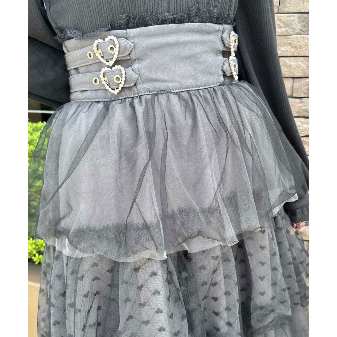 ロジータ ROJITA ハートチュールティアードロングスカート （グレー） グレー