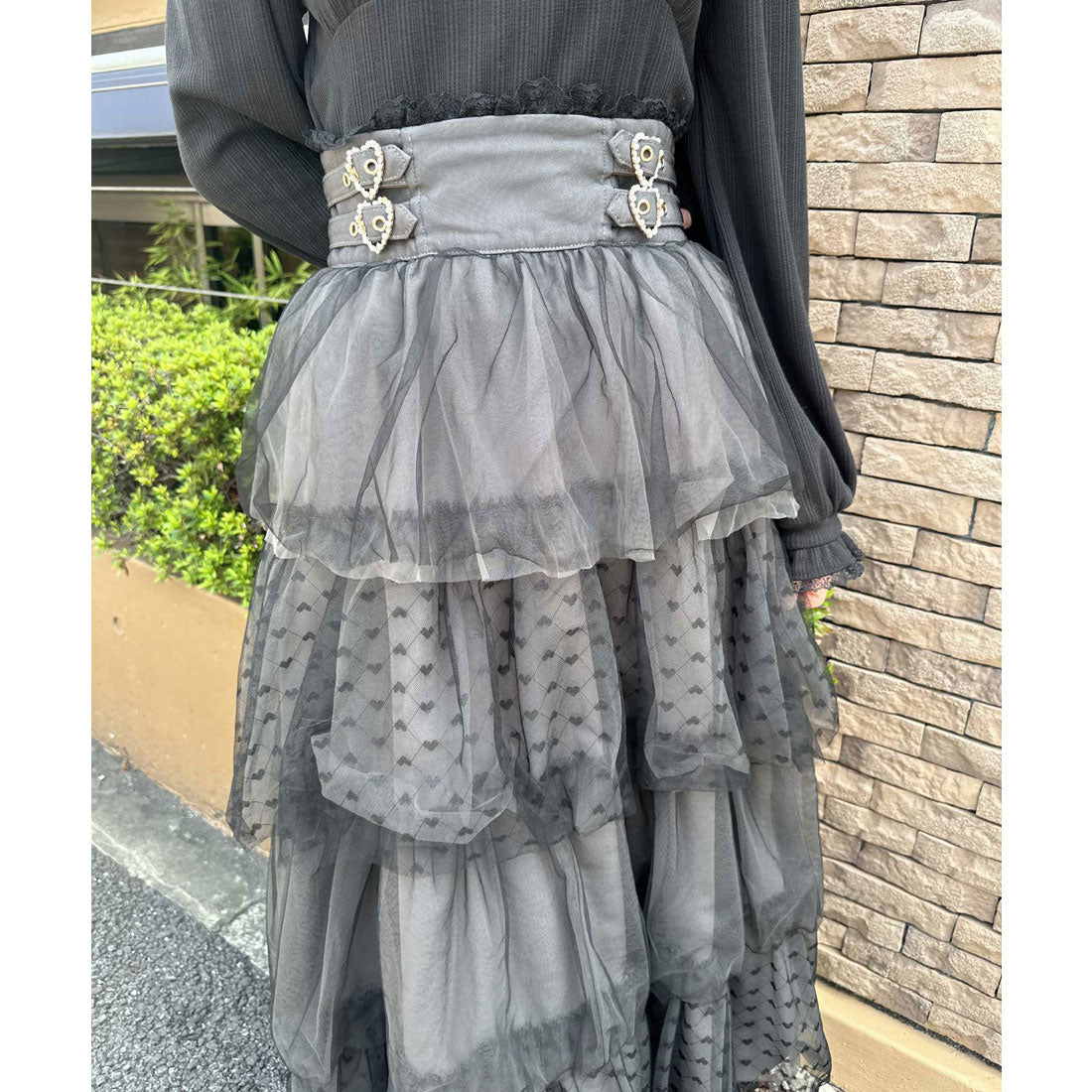 ロジータ ROJITA ハートチュールティアードロングスカート （グレー） グレー