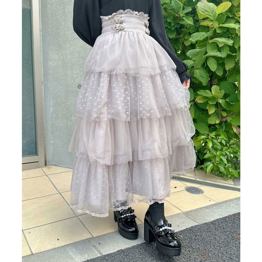 ロジータ ROJITA ハートチュールティアードロングスカート （ピンク） ピンク