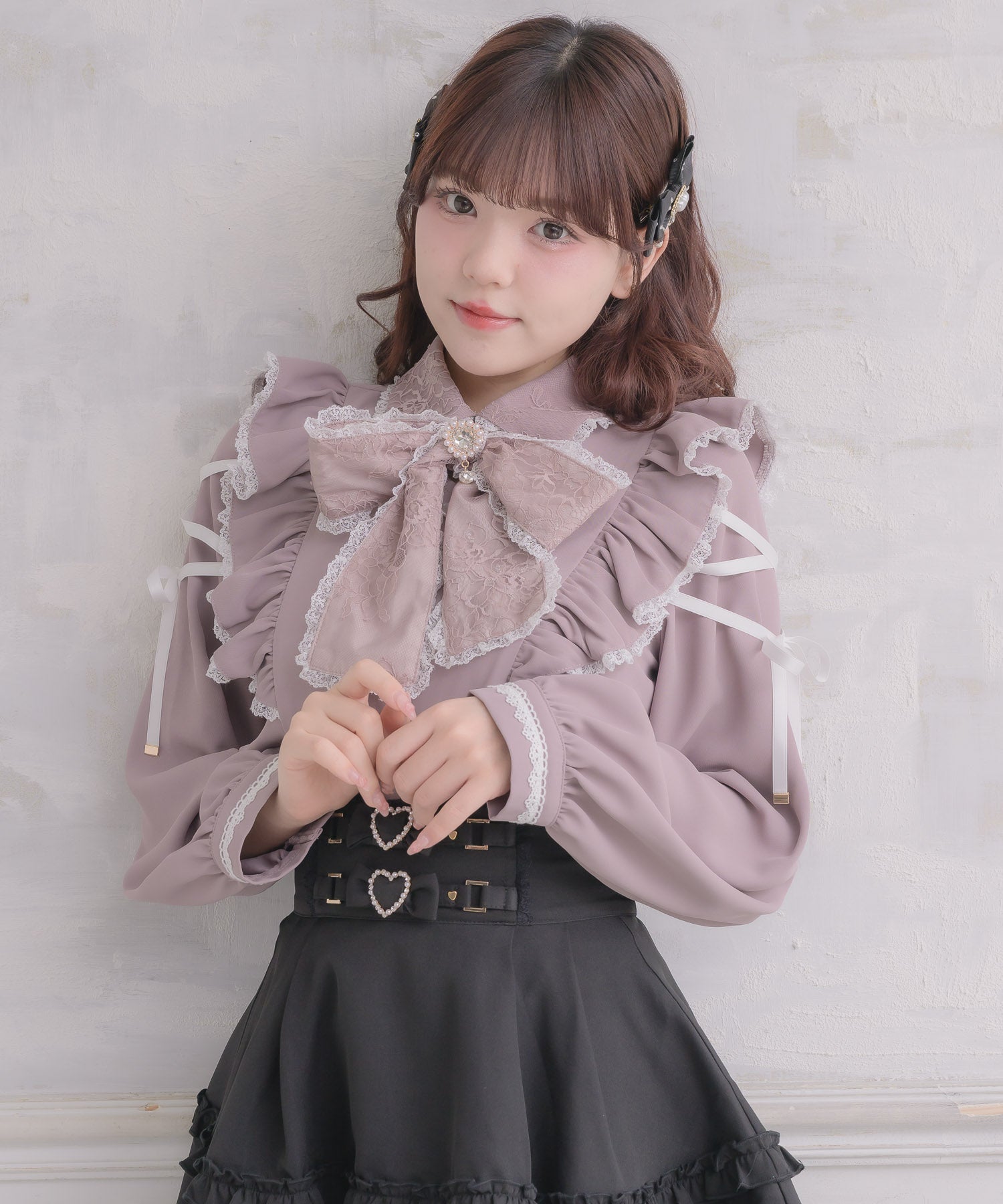 ロジータ ROJITA ボータイレースアップスリーブブラウス （ピンクブラウン） ピンクブラウン