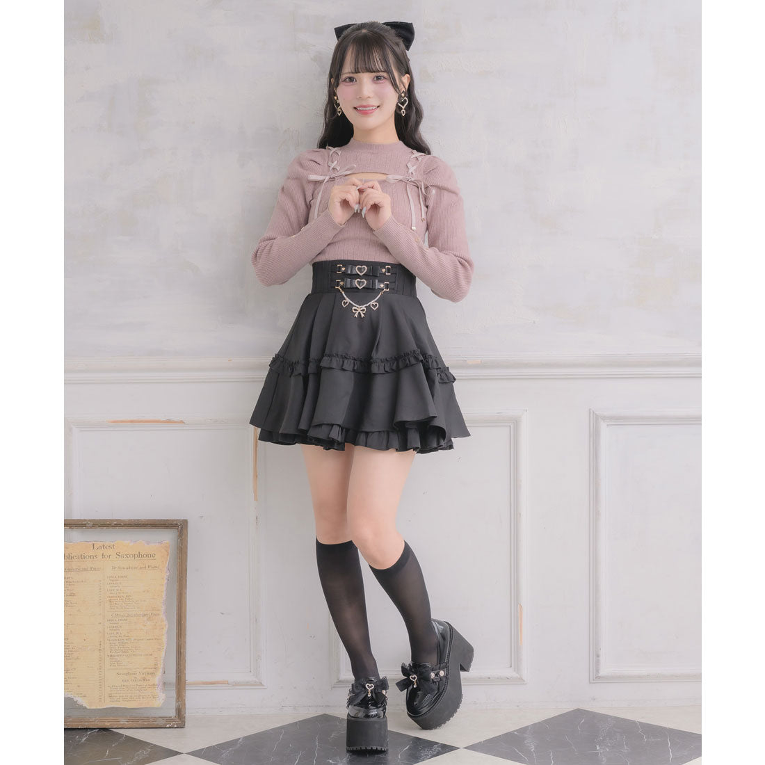 ロジータ ROJITA レースアップデコルテ開きケーブルニットトップス （ピンク） ピンク