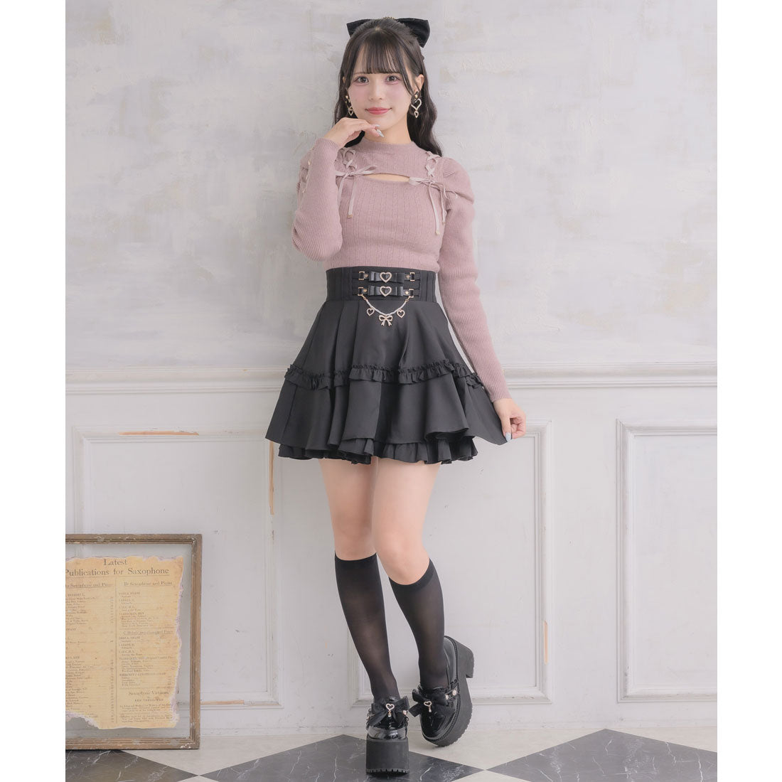 ロジータ ROJITA レースアップデコルテ開きケーブルニットトップス （ピンク） ピンク