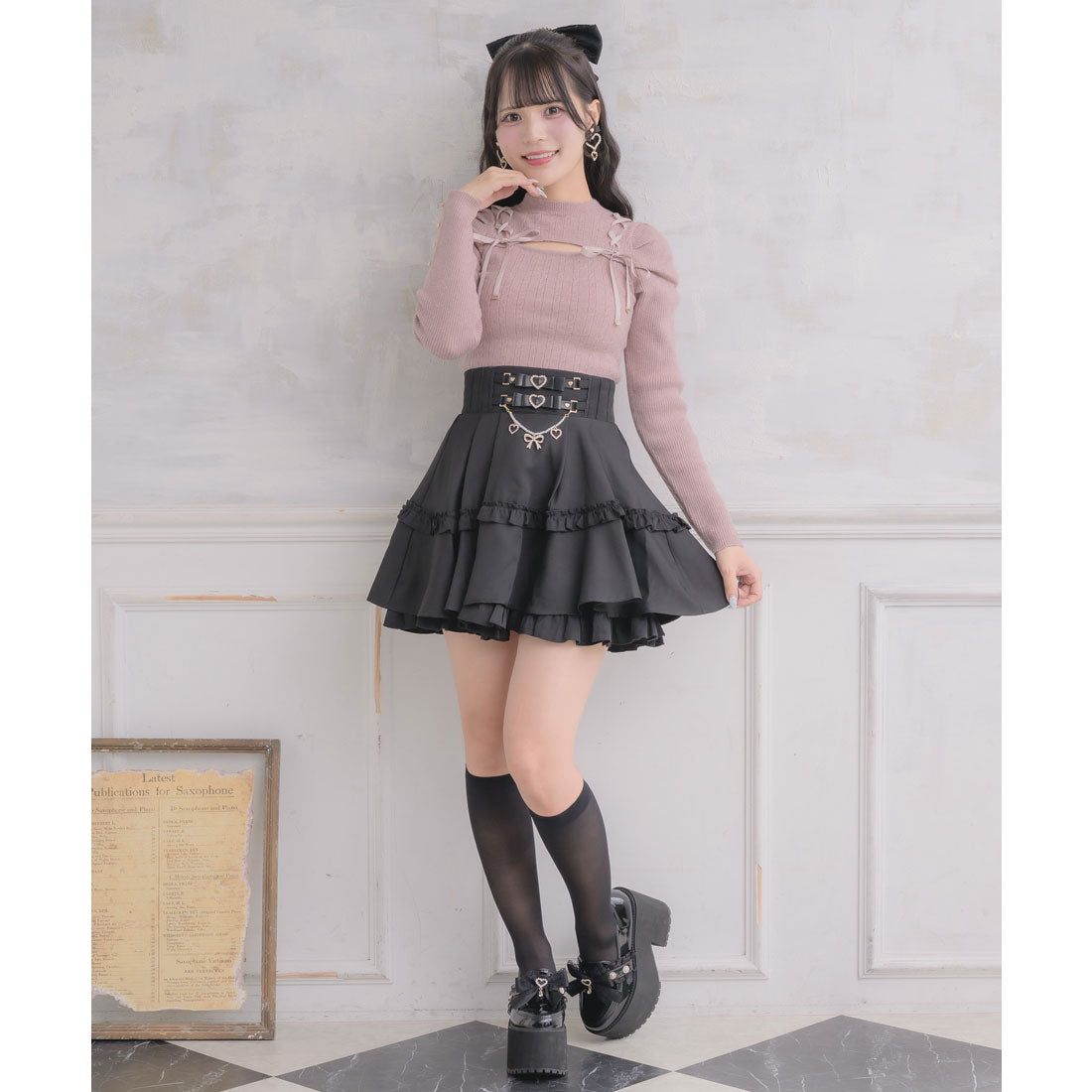 ロジータ ROJITA レースアップデコルテ開きケーブルニットトップス （ピンク） ピンク