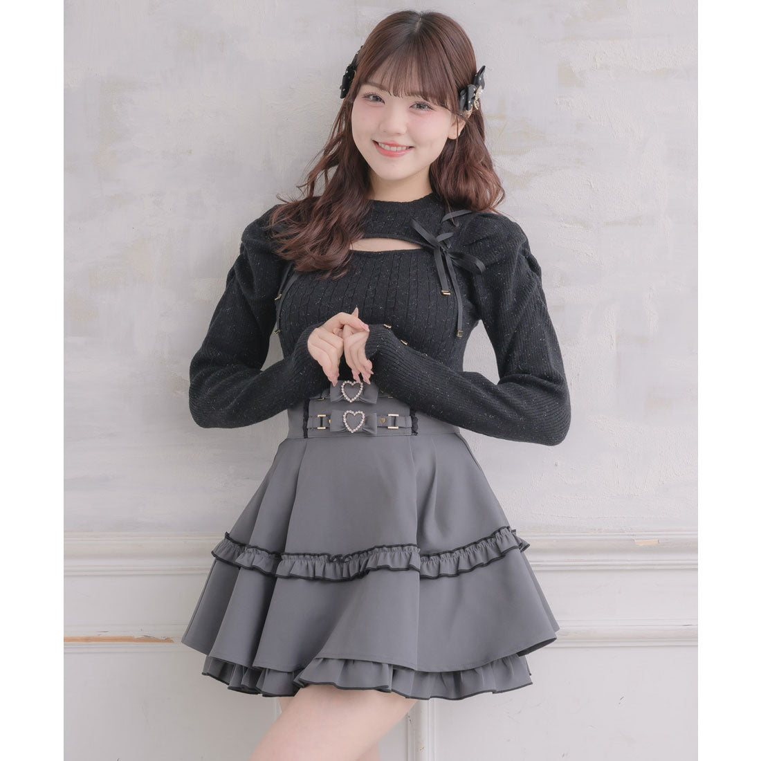 ロジータ ROJITA レースアップデコルテ開きケーブルニットトップス （ピンク） ピンク