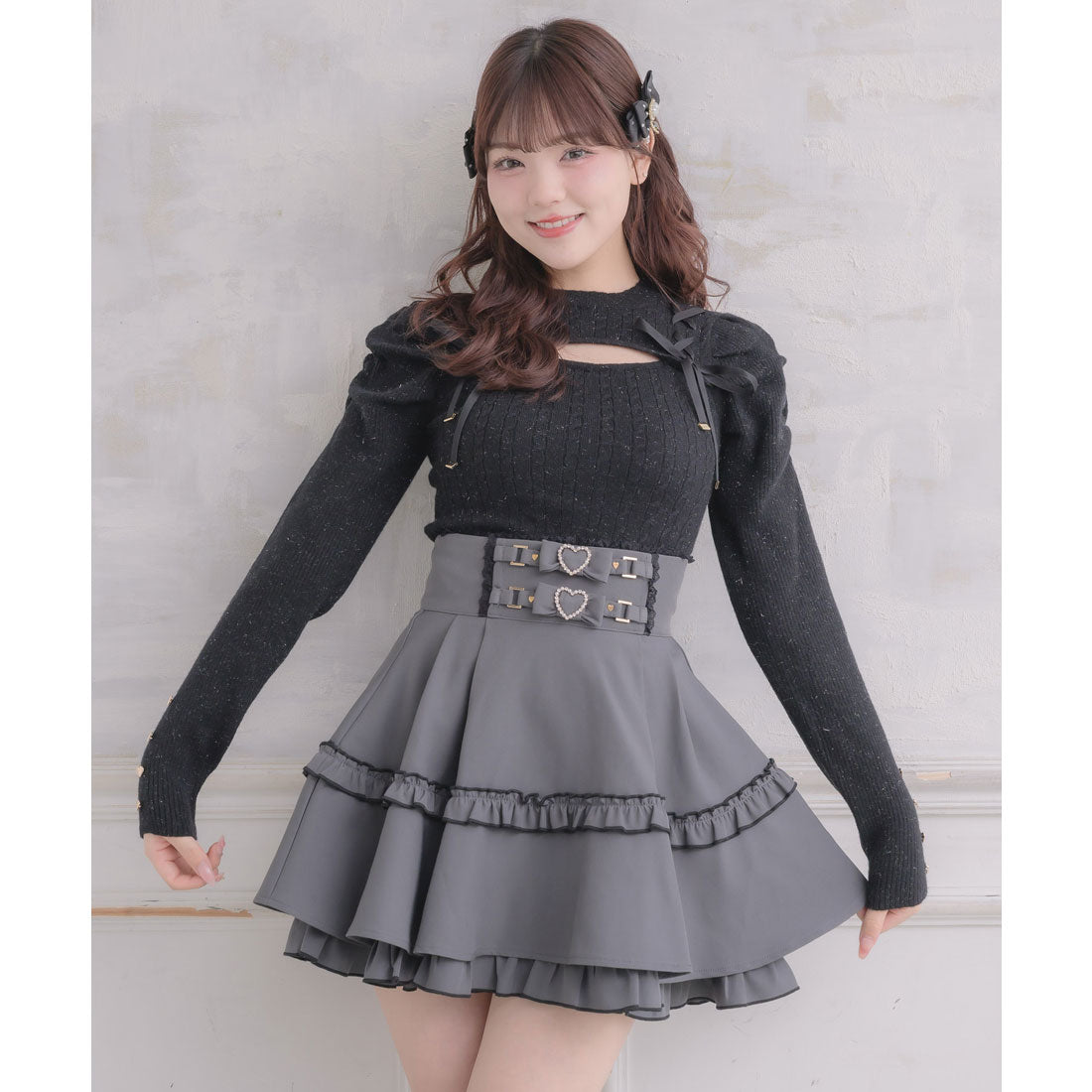 ロジータ ROJITA レースアップデコルテ開きケーブルニットトップス （ピンク） ピンク