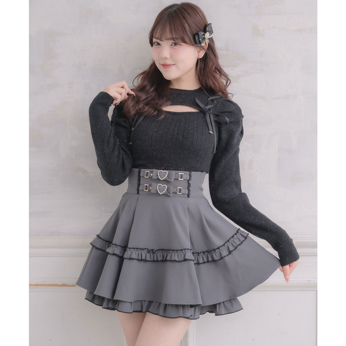 ロジータ ROJITA レースアップデコルテ開きケーブルニットトップス （ピンク） ピンク