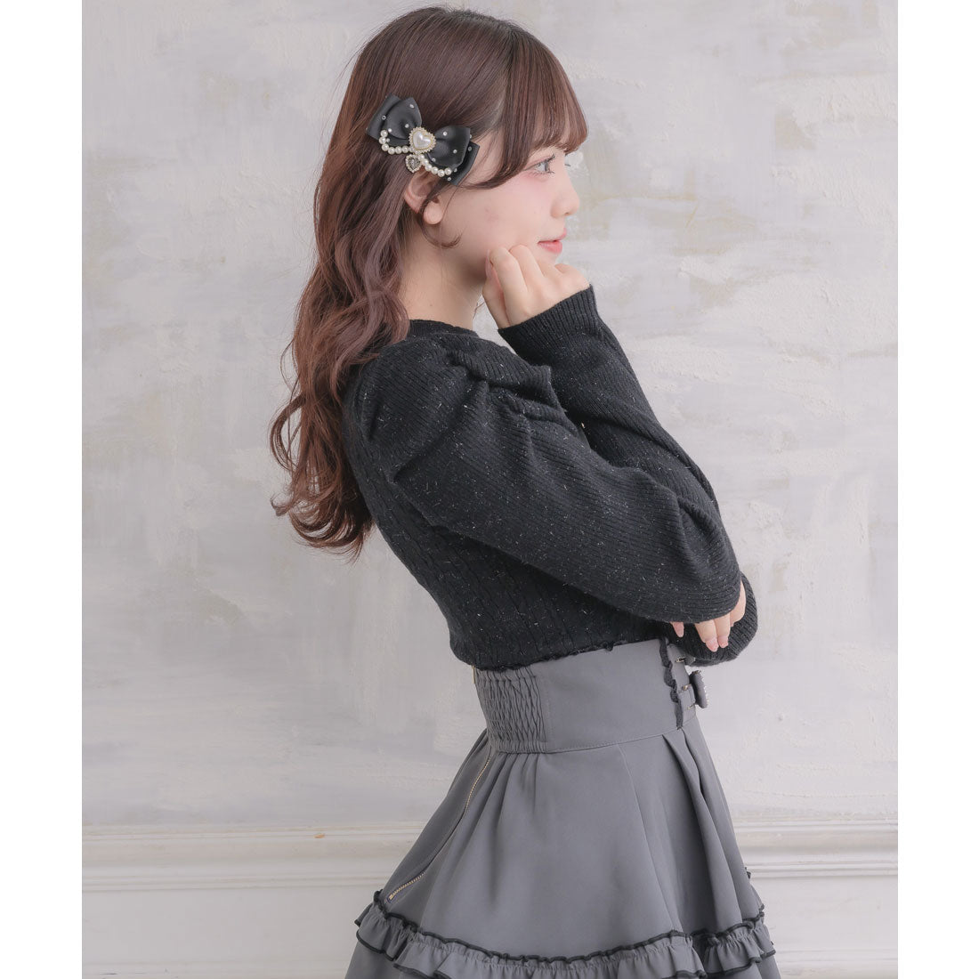 ロジータ ROJITA レースアップデコルテ開きケーブルニットトップス （ピンク） ピンク