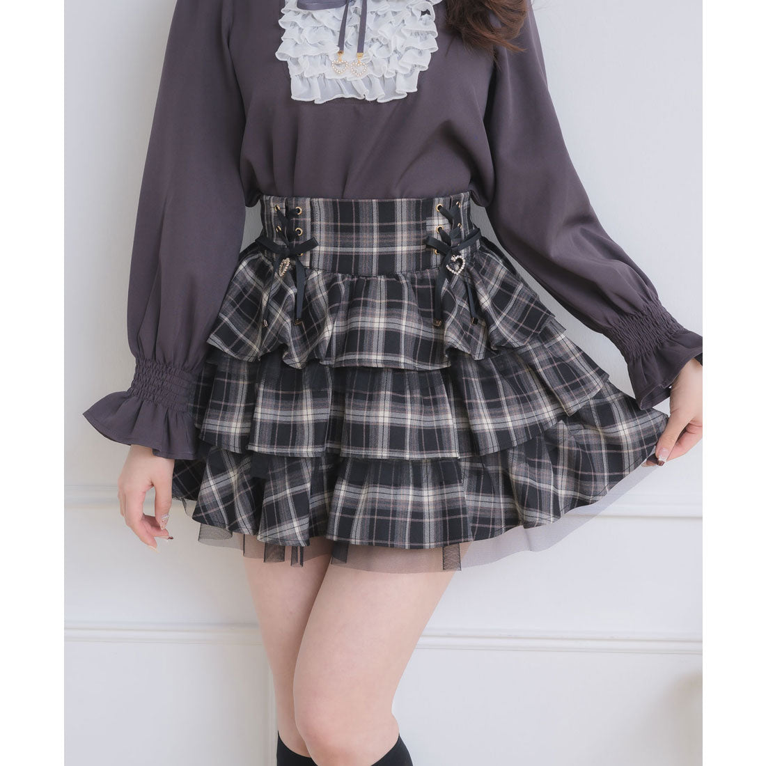 ロジータ ROJITA レースアップティアードミニスカパン （チェック） チェック
