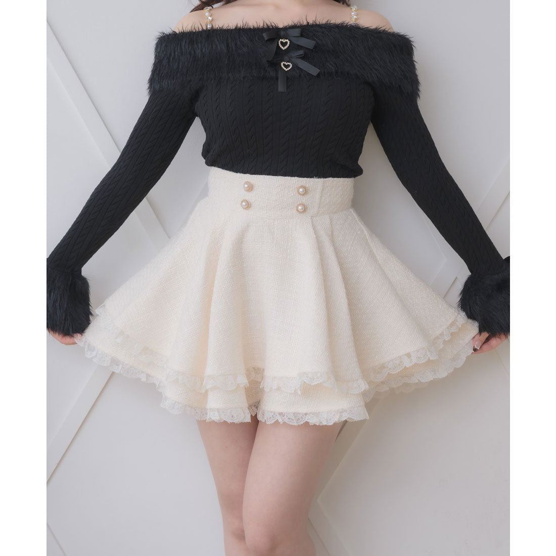 ロジータ ROJITA ダブルフレア裾レーススカート （アイボリー） アイボリー