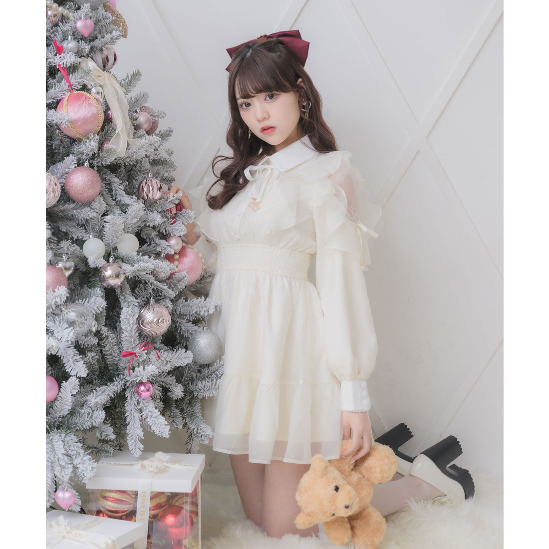 ロジータ ROJITA 花柄チェックミニワンピース （アイボリー） アイボリー