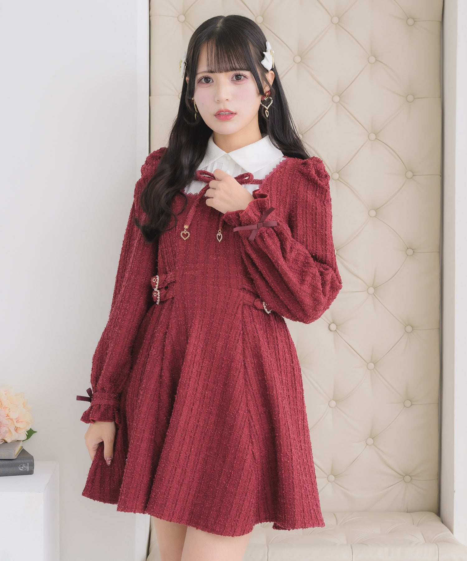 ロジータ ROJITA レイヤードラメツイードワンピース （ボルドー） ボルドー