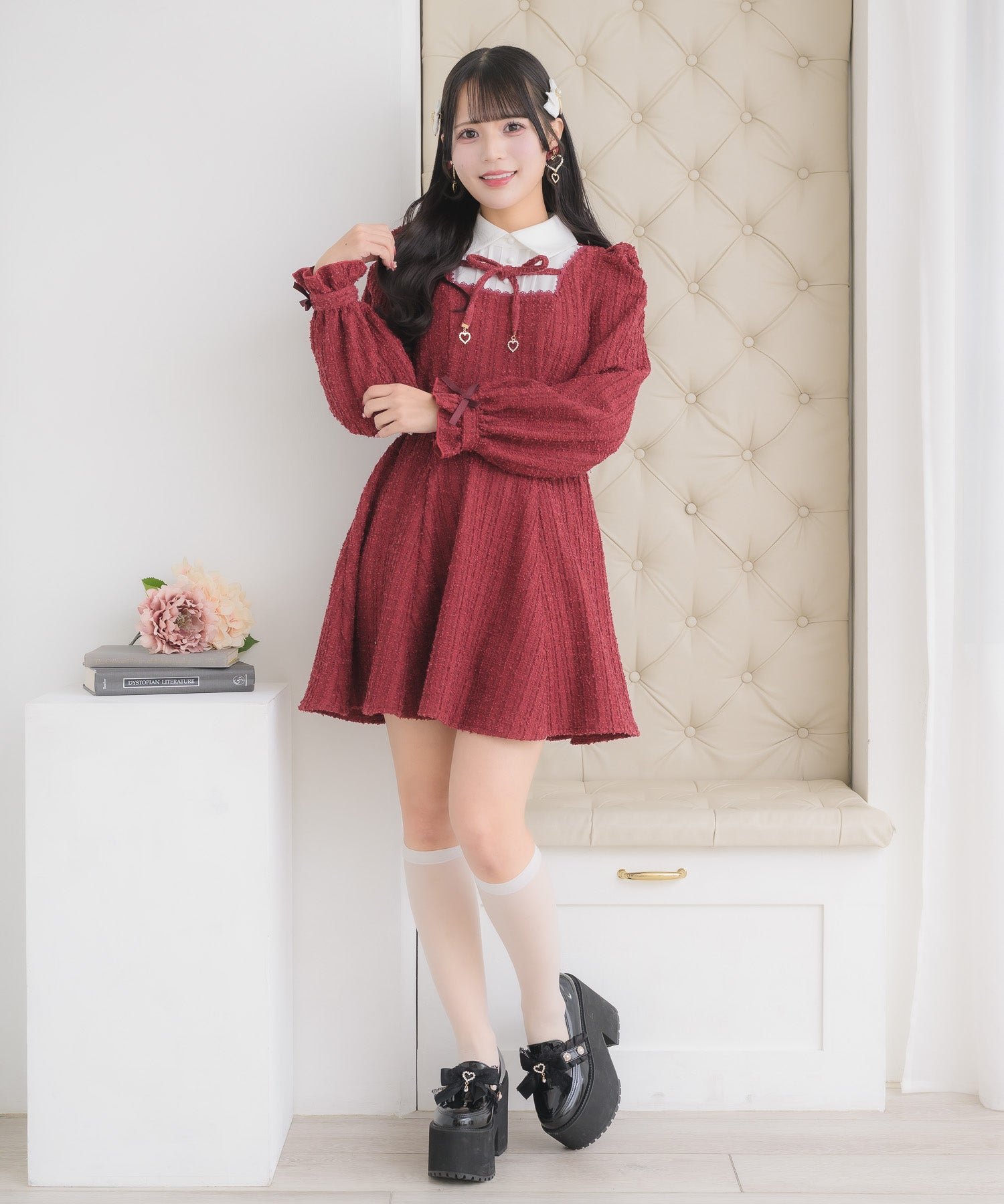 ロジータ ROJITA レイヤードラメツイードワンピース （ボルドー） ボルドー