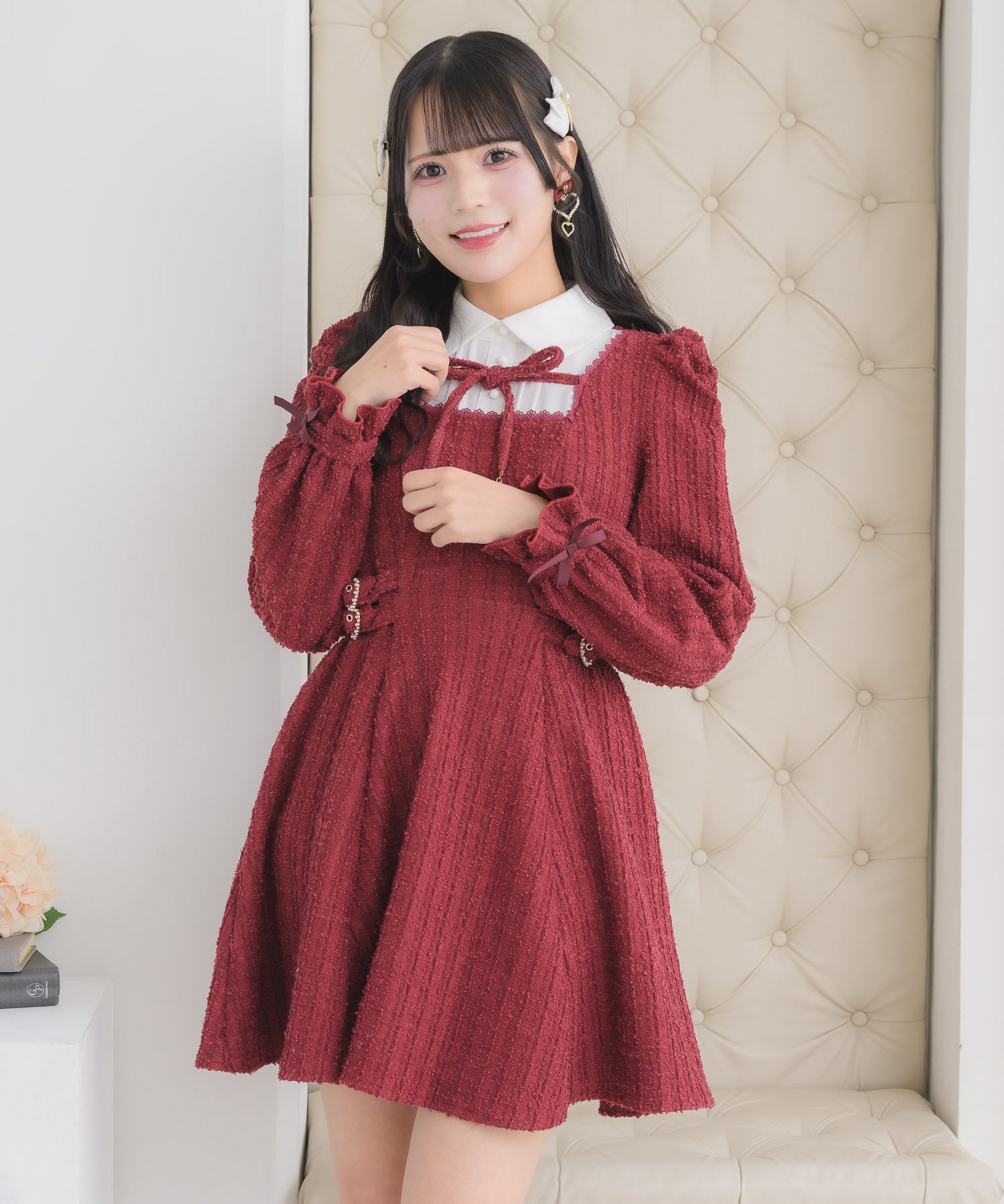 ロジータ ROJITA レイヤードラメツイードワンピース （ボルドー） ボルドー