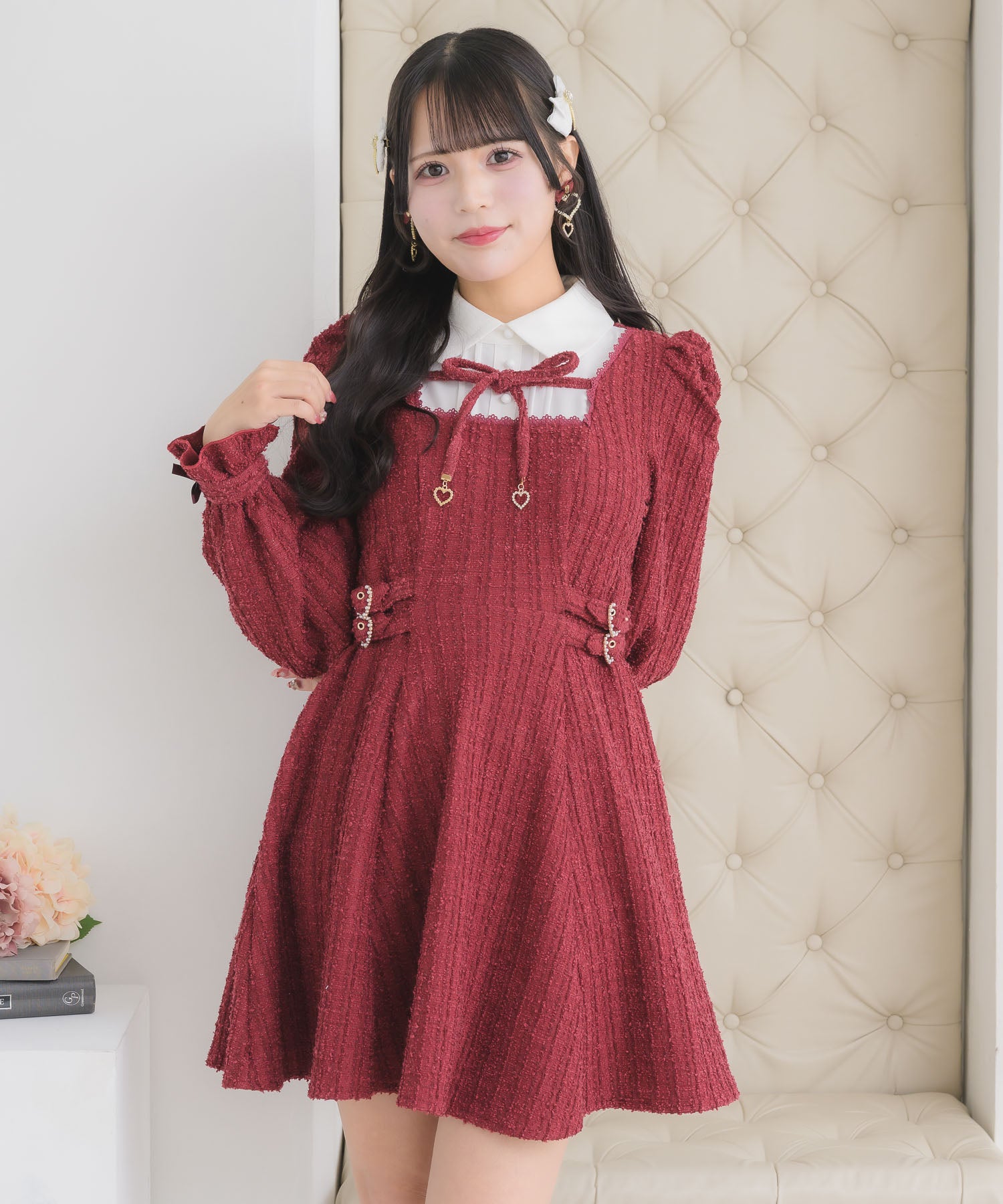 ロジータ ROJITA レイヤードラメツイードワンピース （ボルドー） ボルドー