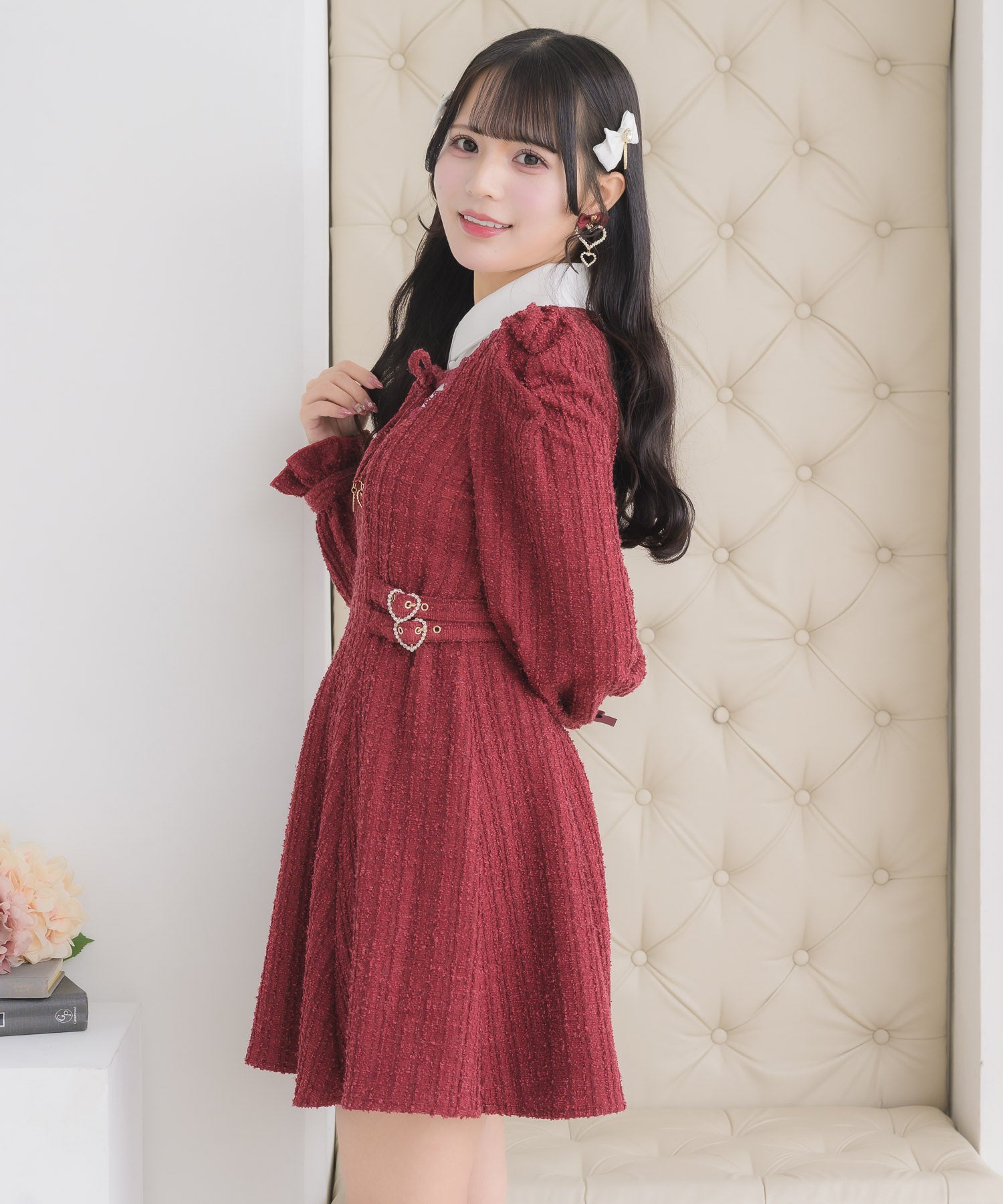 ロジータ ROJITA レイヤードラメツイードワンピース （ボルドー） ボルドー