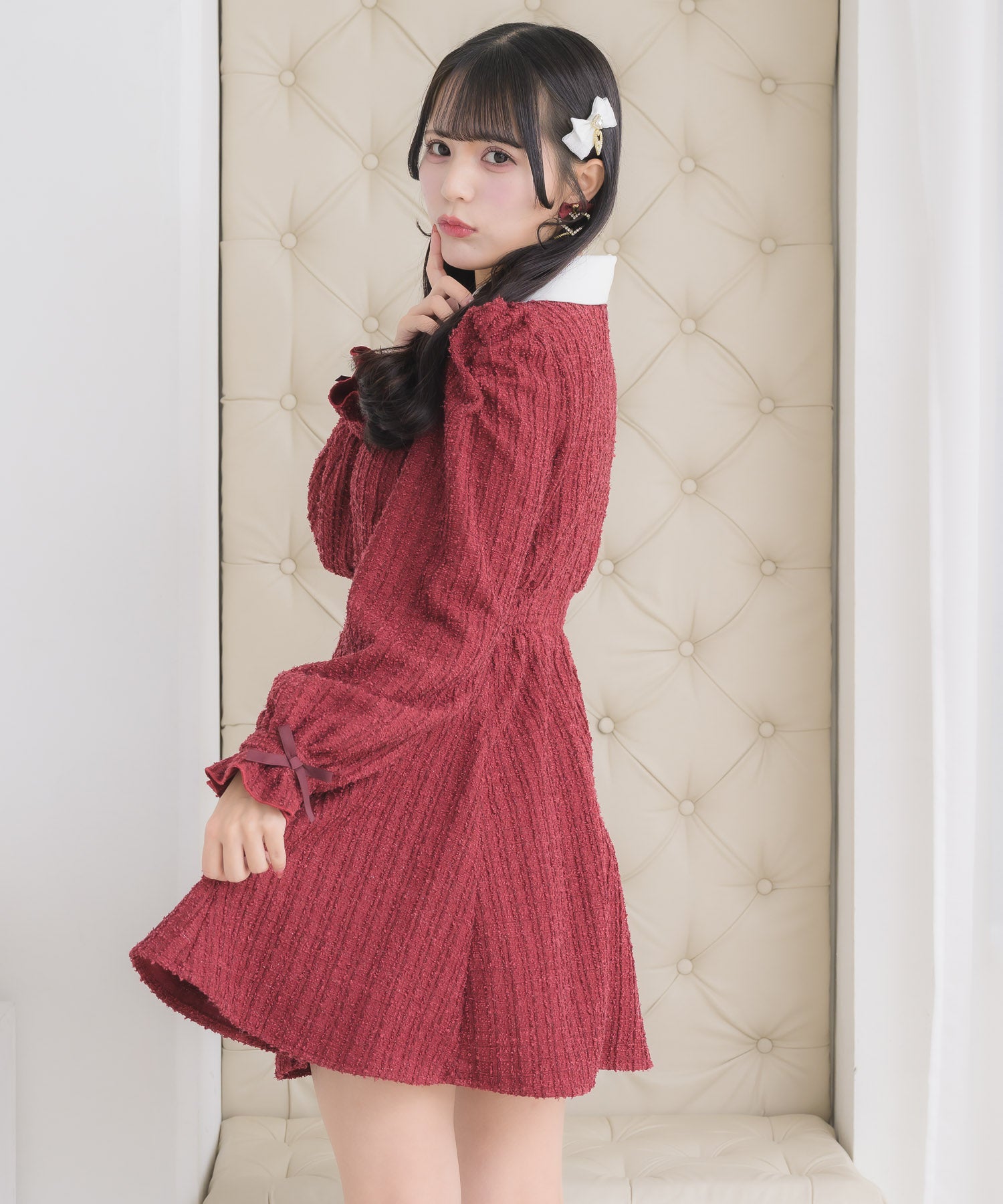 ロジータ ROJITA レイヤードラメツイードワンピース （ボルドー） ボルドー